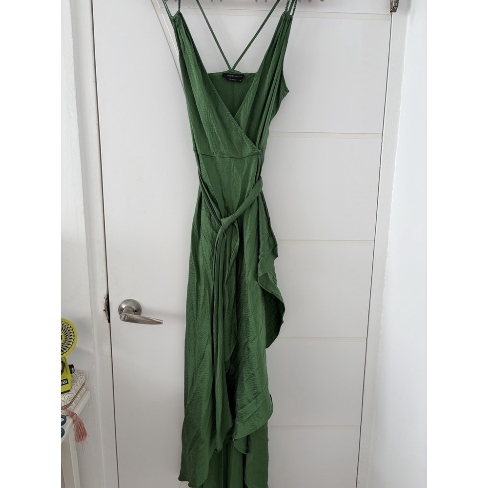 BCBG MaxAzria 100% Silk Emerald Green Slip Dress Medium Maxi Beaded Straps